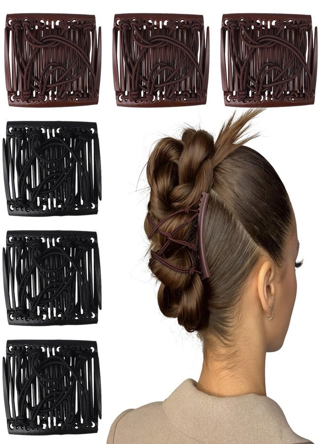 panthra 6 PCS Elastic Comb Clip, Magic Hair Comb, Adjustable Elastic Hair Clip, Non Slip Decorative Hairband, Multi Purpose, Suitable for Ladies and Girls (Black + Brown) - Image 1