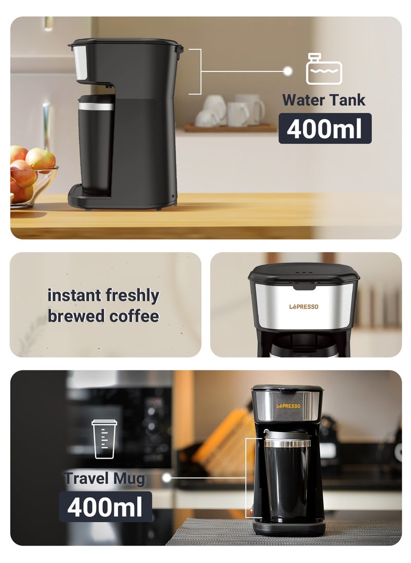 LePRESSO Coffee Maker 450W with Travelling Mug 400ml Coffee Machine - Black  - Image 3