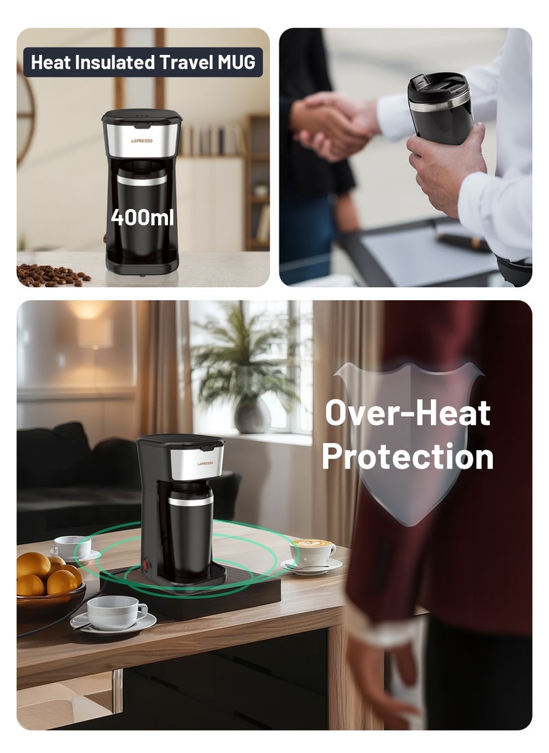 LePRESSO Coffee Maker 450W with Travelling Mug 400ml Coffee Machine - Black  - Image 4