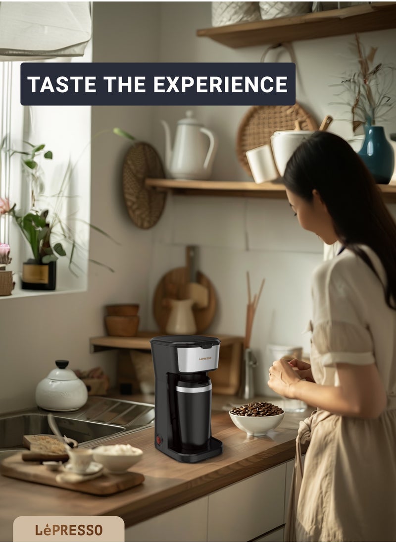LePRESSO Coffee Maker 450W with Travelling Mug 400ml Coffee Machine - Black  - Image 5