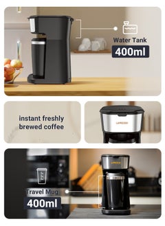 LePRESSO Coffee Maker 450W with Travelling Mug 400ml Coffee Machine - Black  - Image 4