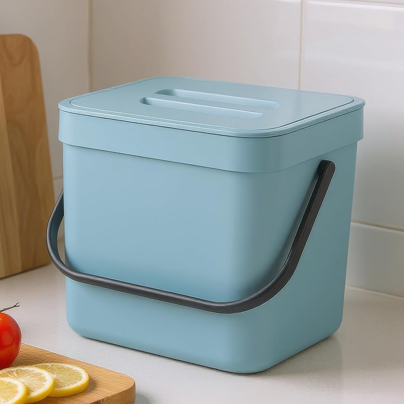 MONGTINGLU Kitchen Compost Bin - 1.8 Gallons Hanging Trash Can with Lid for Kitchen Cabinet Door, Under Sink, Wall Mounted Waste Bin for Bathroom, 7L(Subtle Blue) - Image 1