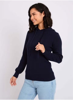 Premoda WomenPullover Flat Knit Hoodie Navy  - Image 3