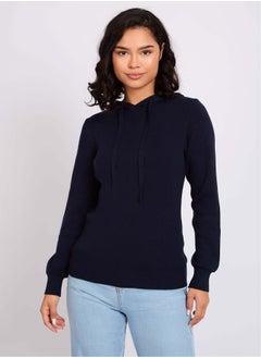 Premoda WomenPullover Flat Knit Hoodie Navy  - Image 2