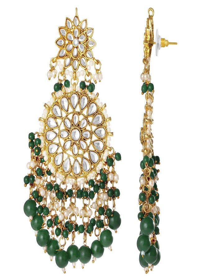 Peora Traditional Gold-Plated Brass & Kundan Dangle Earrings For Women & Girls, Green - Image 5