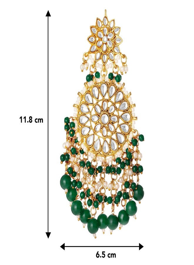 Peora Traditional Gold-Plated Brass & Kundan Dangle Earrings For Women & Girls, Green - Image 4