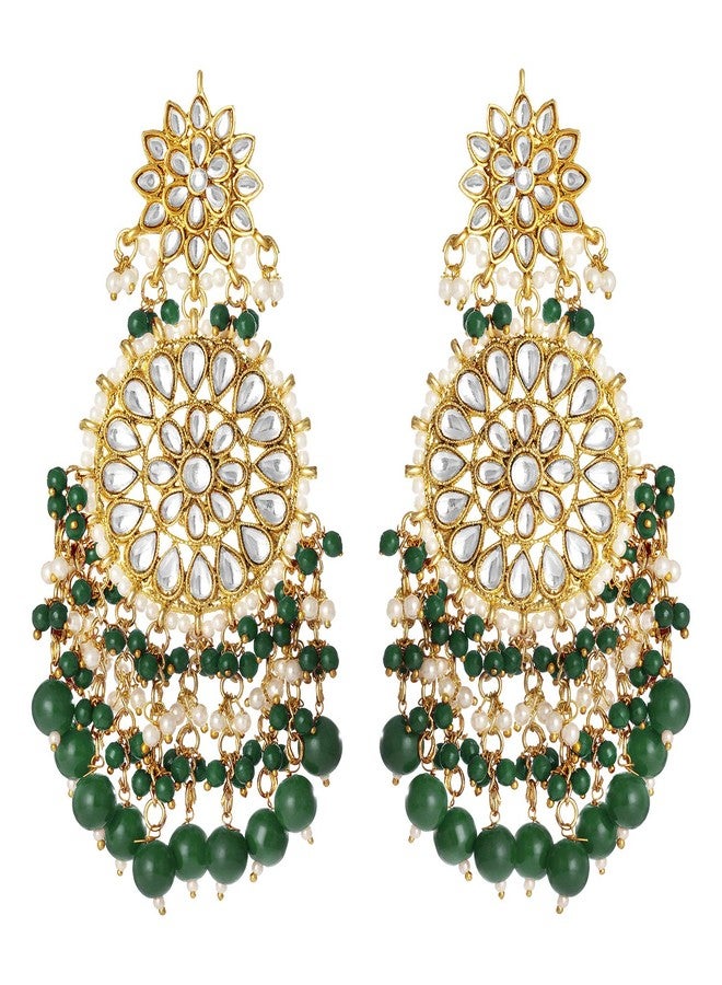 Peora Traditional Gold-Plated Brass & Kundan Dangle Earrings For Women & Girls, Green - Image 1