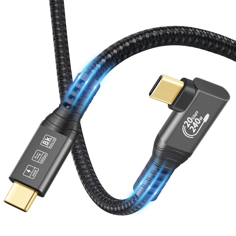 كيبل ديكون كابل تمديد USB4 Thunderbolt 4 بطول 1 متر بزاوية بقوة 240 واط ودقة 8K من نوع USB C ذكر-ذكر، شحن سريع، نقل بيانات بسرعة 40 جيجابت/ثانية، فيديو بدقة 8K@60Hz و4K@144Hz، متوافق مع MacBook - Image 2