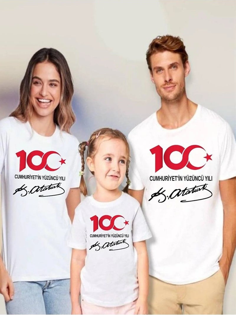 Lepiska 100th Anniversary of the Republic T-Shirt Cotton, 100th Year Special Atatürk Signed, Adult - Child All Sizes - Image 1