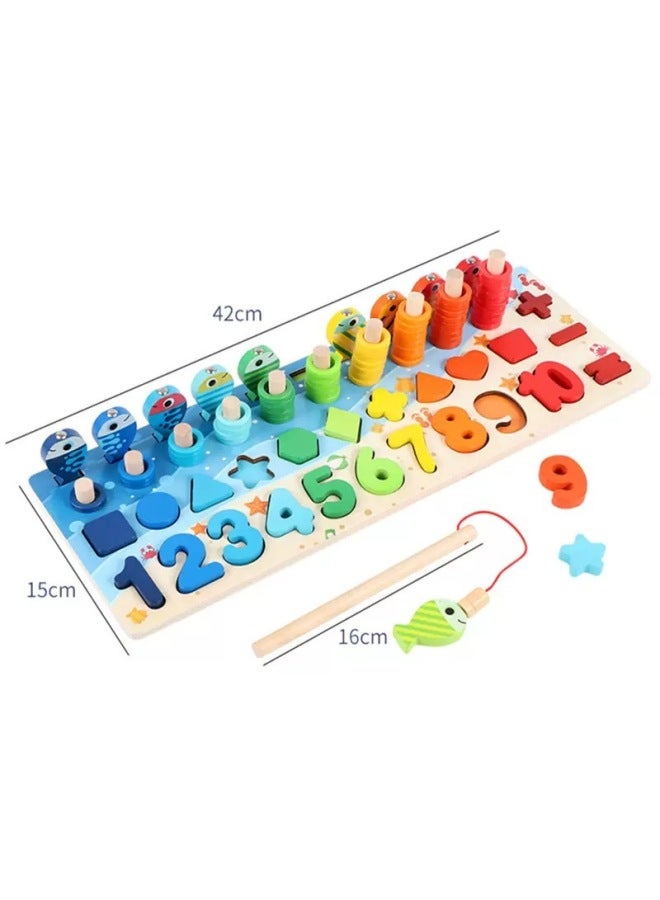 لوح لوغاريتمي لصيد الأسماك المغناطيسي، لعبة خشبية للأطفال، شكل رقمي مطابق لتعليم الرياضيات المعرفية، مساعدة في التعليم المبكر، لوح لوغاريتمي للصيد - اللون: لوح لوغاريتمي لصيد الأسماك خمسة في واحد (صندوق من جلد البقر) - Image 1