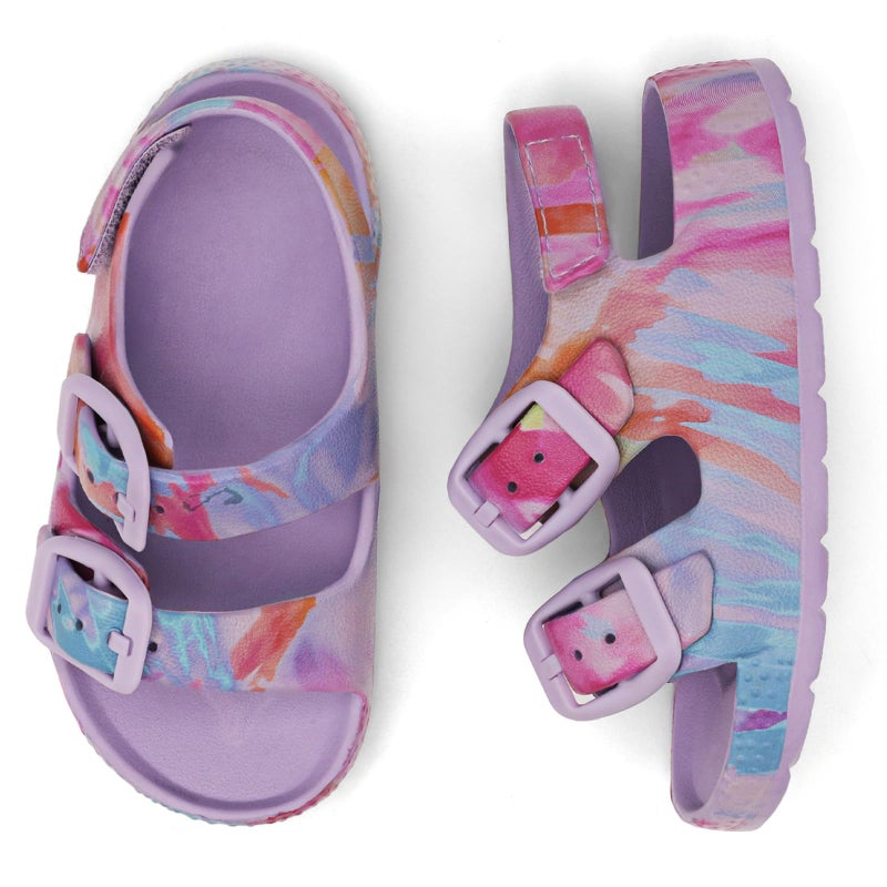 ChayChax Toddler Boys Girls Double Buckle Sandals Children's Adjustable Back Strap Water Sandal, Purple Tie Dye, 6 Toddler - Image 3