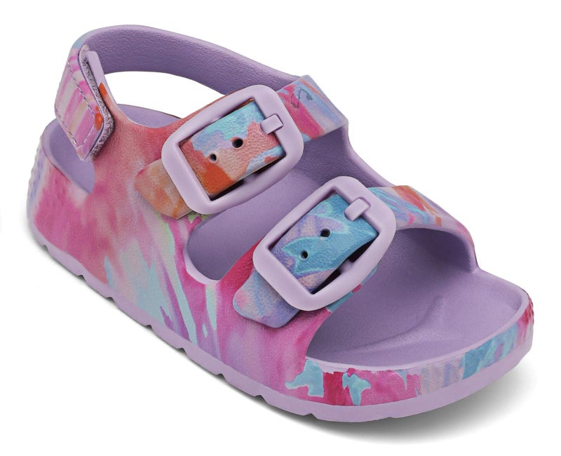 ChayChax Toddler Boys Girls Double Buckle Sandals Children's Adjustable Back Strap Water Sandal, Purple Tie Dye, 6 Toddler - Image 1