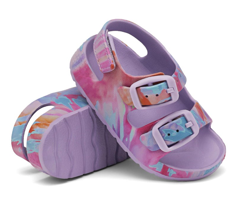 ChayChax Toddler Boys Girls Double Buckle Sandals Children's Adjustable Back Strap Water Sandal, Purple Tie Dye, 6 Toddler - Image 4