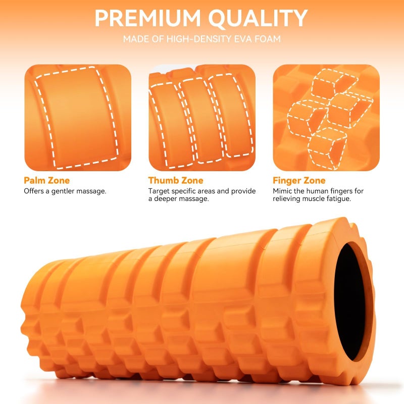 Krightlink Foam Roller High Density 13" Patented Exercise Roller for Deep Tissue Muscle Massage, Muscle Massage and Myofascial Trigger Point Release, Relieves Muscle Pain, Improves Mobility (Orange) - Image 2