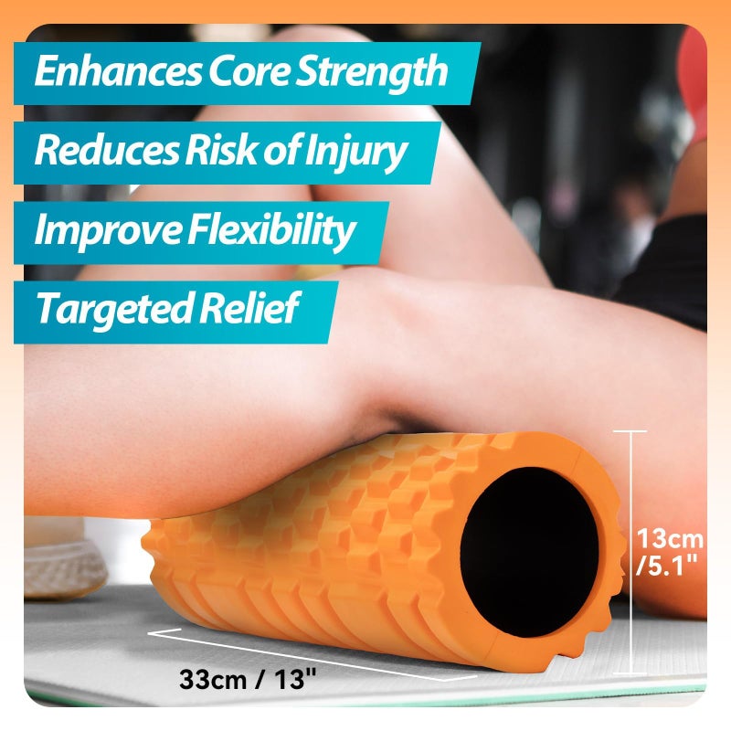Krightlink Foam Roller High Density 13" Patented Exercise Roller for Deep Tissue Muscle Massage, Muscle Massage and Myofascial Trigger Point Release, Relieves Muscle Pain, Improves Mobility (Orange) - Image 3
