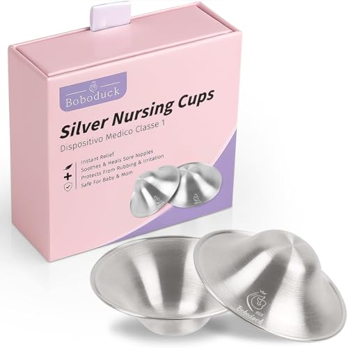 Boboduck The Original Silver Nursing Cups - Nipple Shields for Nursing Newborn, Newborn Breastfeeding Essentials Must Haves for Soothe and Protect Your Nursing Nipples - 925 Silver (X-L Size) - Image 1