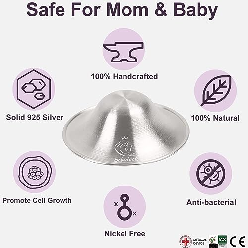 Boboduck The Original Silver Nursing Cups - Nipple Shields for Nursing Newborn, Newborn Breastfeeding Essentials Must Haves for Soothe and Protect Your Nursing Nipples - 925 Silver (X-L Size) - Image 5