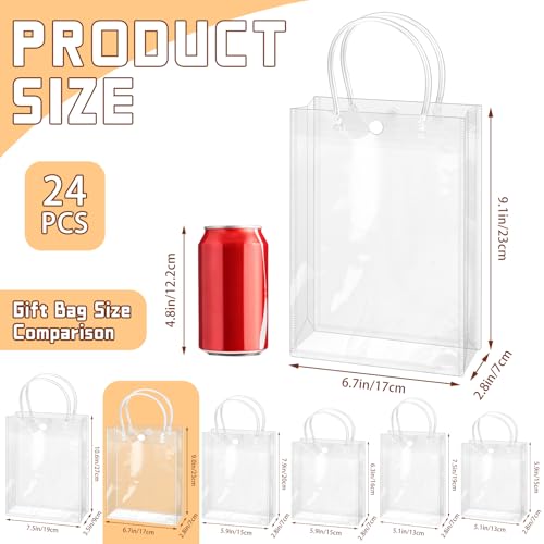 BadenBach 24 PCS Small Clear Gift Bags with Handles, 6.7 x 9.1 x 2.8 Inch Clear Plastic Party Favor Bag Transparent Goodie Tote Bag Gift Wrap Bags Bulk for Wedding Baby Shower Birthday Mother's Day - Image 2