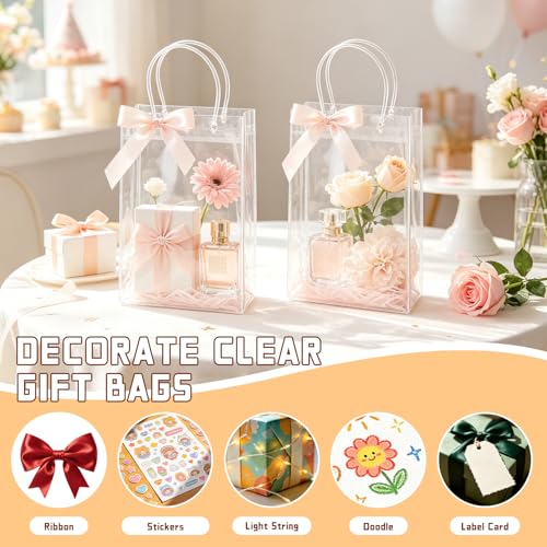 BadenBach 24 PCS Small Clear Gift Bags with Handles, 6.7 x 9.1 x 2.8 Inch Clear Plastic Party Favor Bag Transparent Goodie Tote Bag Gift Wrap Bags Bulk for Wedding Baby Shower Birthday Mother's Day - Image 4