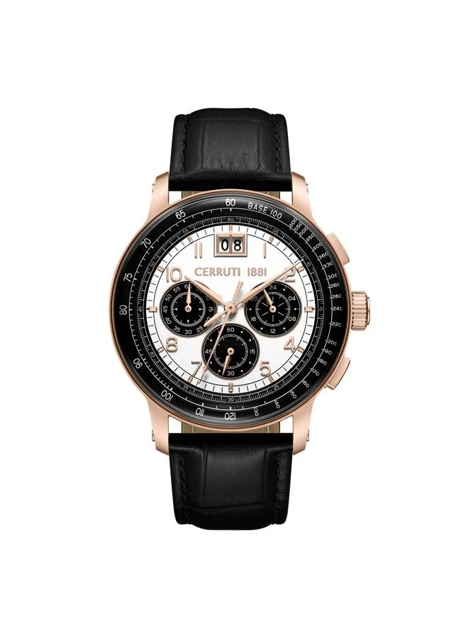 Petroio 43mm White Black Dial Genuine Leather Strap Chronograph Watch For Men