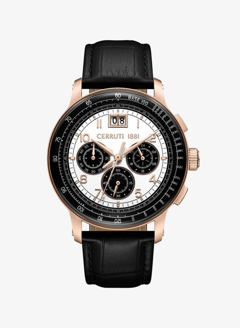 CERRUTI 1881 Petroio 43mm White Black Dial Genuine Leather Strap Chronograph Watch For Men
