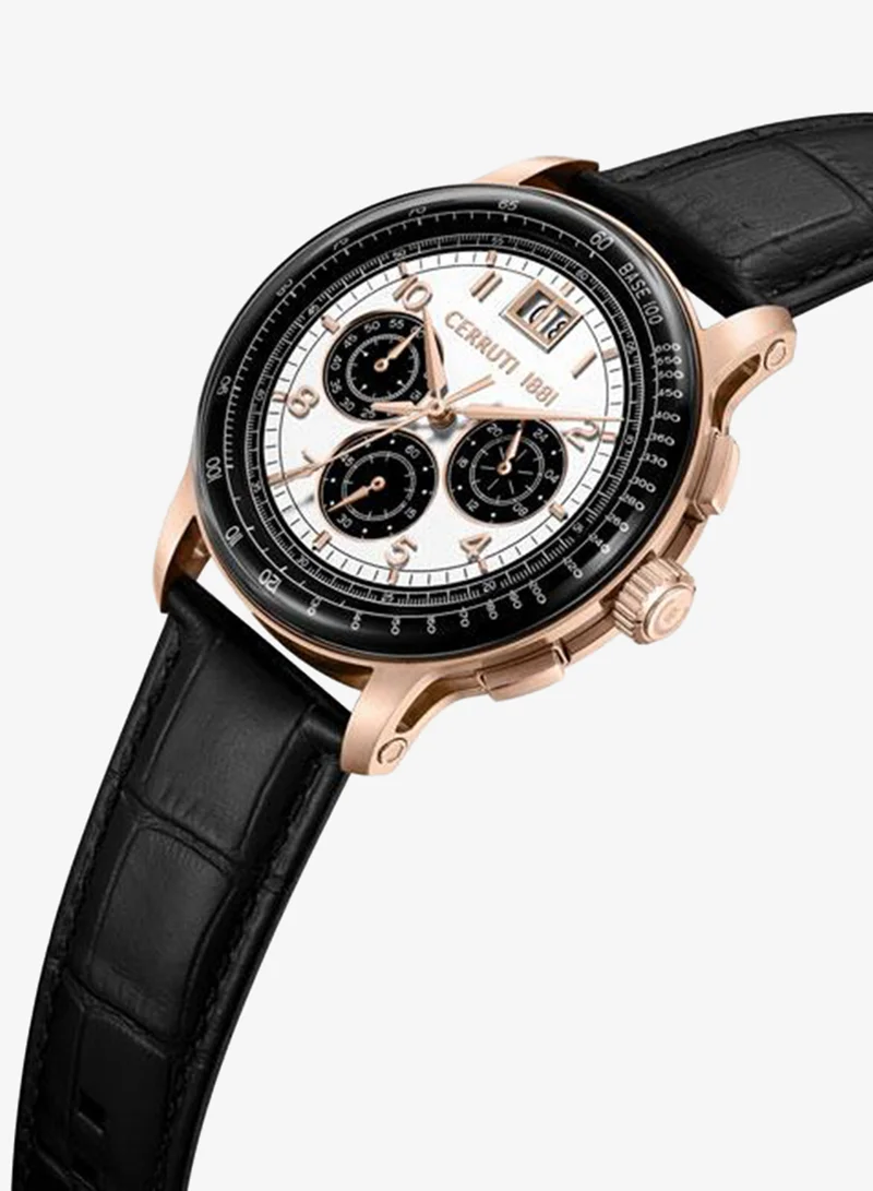 CERRUTI 1881 Petroio 43mm White Black Dial Genuine Leather Strap Chronograph Watch For Men