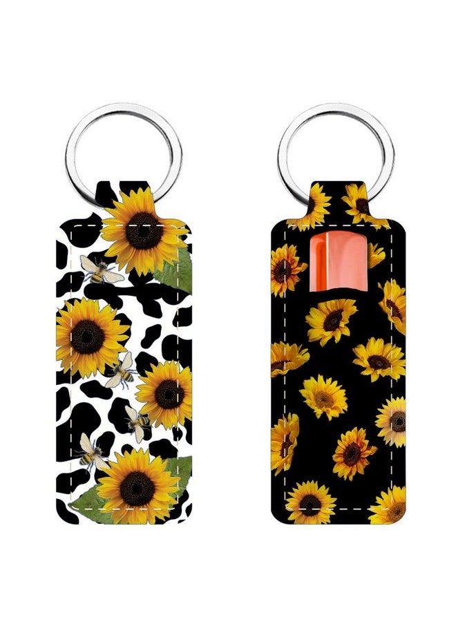 FREEBLOSS 2Pcs Chapstick Holder Keychain 1.5X3.8'' Lip Balm Holder Keychain Lightweight Lipstick Sleeve Pouch With Sunflowers Pattern For Women Girls - Image 1