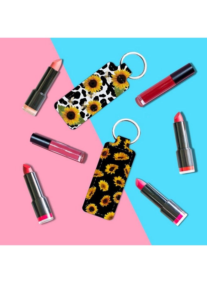 FREEBLOSS 2Pcs Chapstick Holder Keychain 1.5X3.8'' Lip Balm Holder Keychain Lightweight Lipstick Sleeve Pouch With Sunflowers Pattern For Women Girls - Image 4