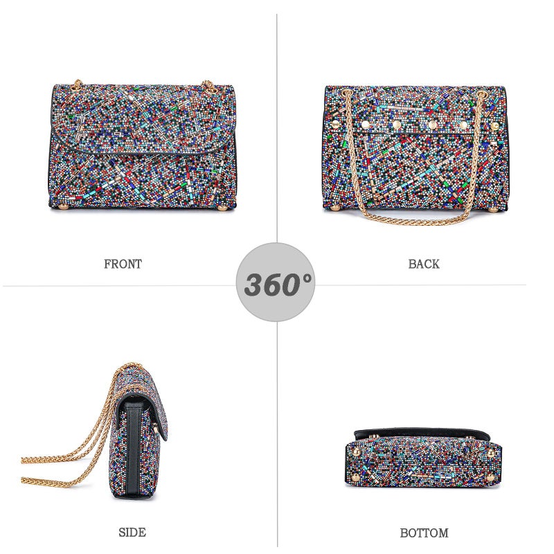 BBTT.ful Sparkly Rhinestones Evening Bag for Women Shoulder Bags Crossbody Bag Clutch Purse with Chain (colorful) - Image 3