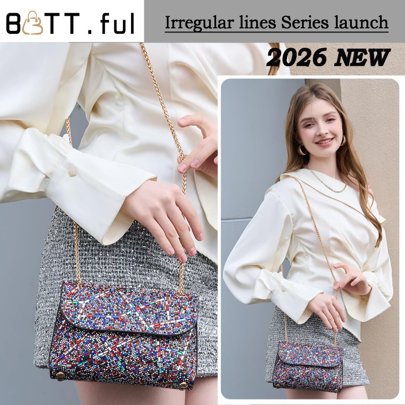BBTT.ful Sparkly Rhinestones Evening Bag for Women Shoulder Bags Crossbody Bag Clutch Purse with Chain (colorful) - Image 2