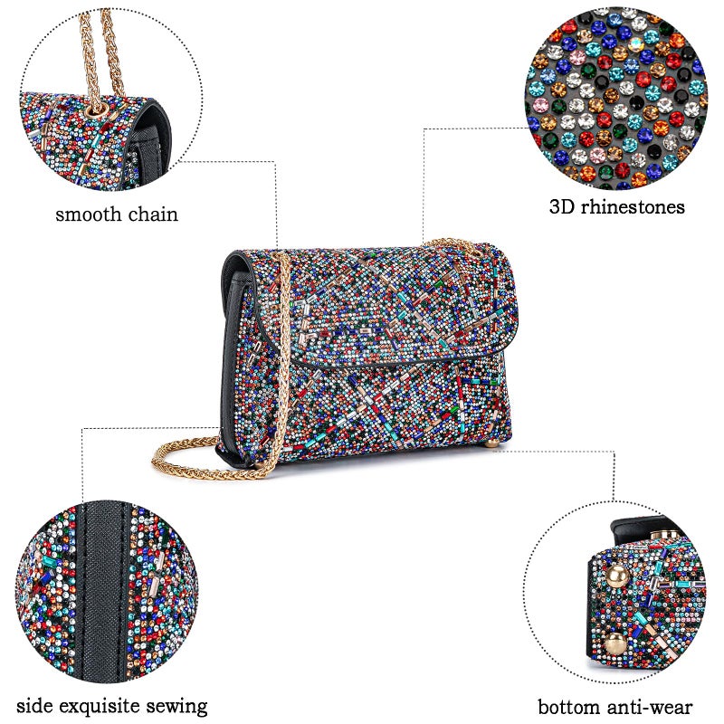 BBTT.ful Sparkly Rhinestones Evening Bag for Women Shoulder Bags Crossbody Bag Clutch Purse with Chain (colorful) - Image 5