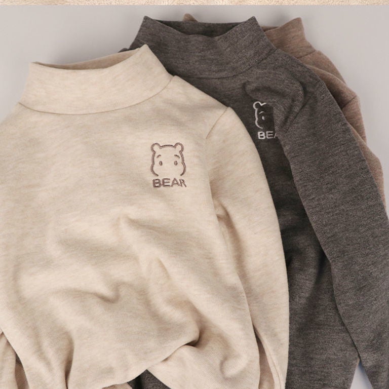 Children'S New Style Boys' And Girls' Half-High Collar Warm Inner Jacket Small And Medium-Sized Children'S Baby'S T-Shirt Long-Sleeved Base Shirt Trendy - Image 3
