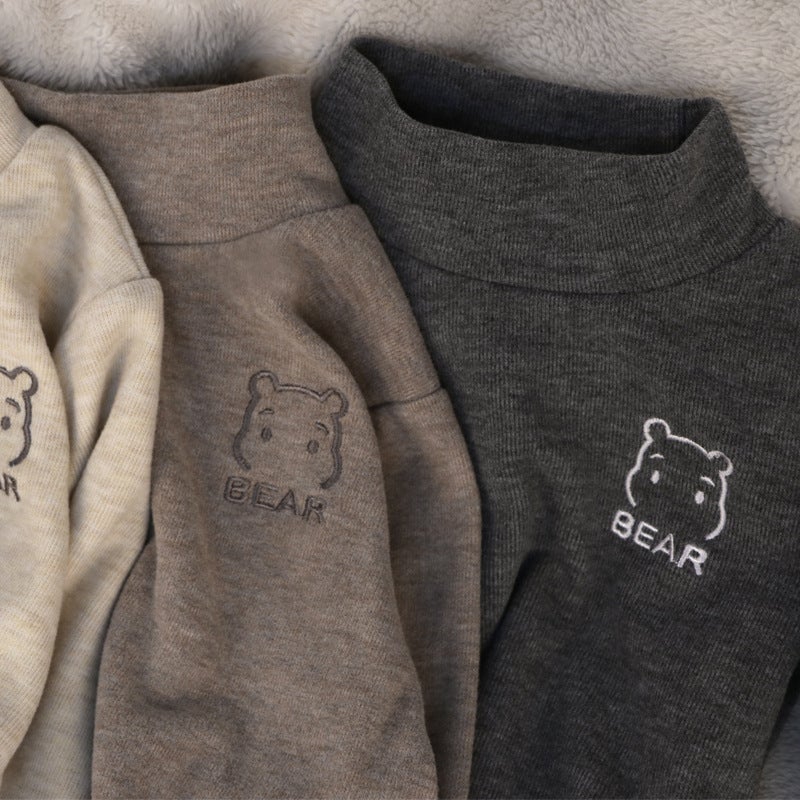 Children'S New Style Boys' And Girls' Half-High Collar Warm Inner Jacket Small And Medium-Sized Children'S Baby'S T-Shirt Long-Sleeved Base Shirt Trendy - Image 1