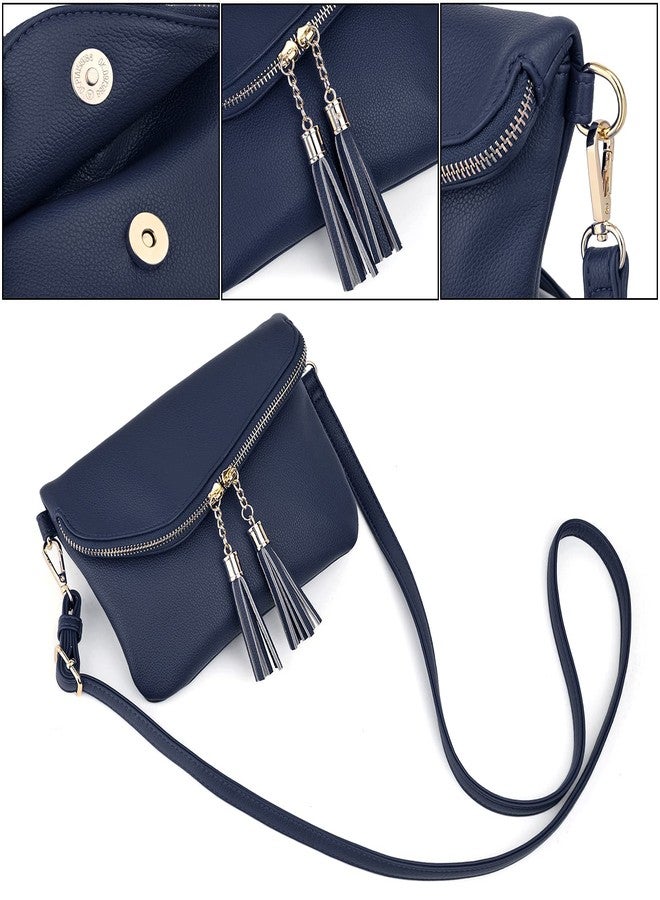 UTO Envelope Wristlet Clutch Crossbody Bag for Women Double Tassel Cellphone Trendy Purse with Strap and Zip Pocket Royal Blue - Image 4