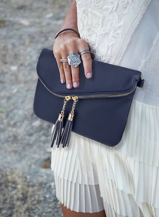 UTO Envelope Wristlet Clutch Crossbody Bag for Women Double Tassel Cellphone Trendy Purse with Strap and Zip Pocket Royal Blue - Image 2