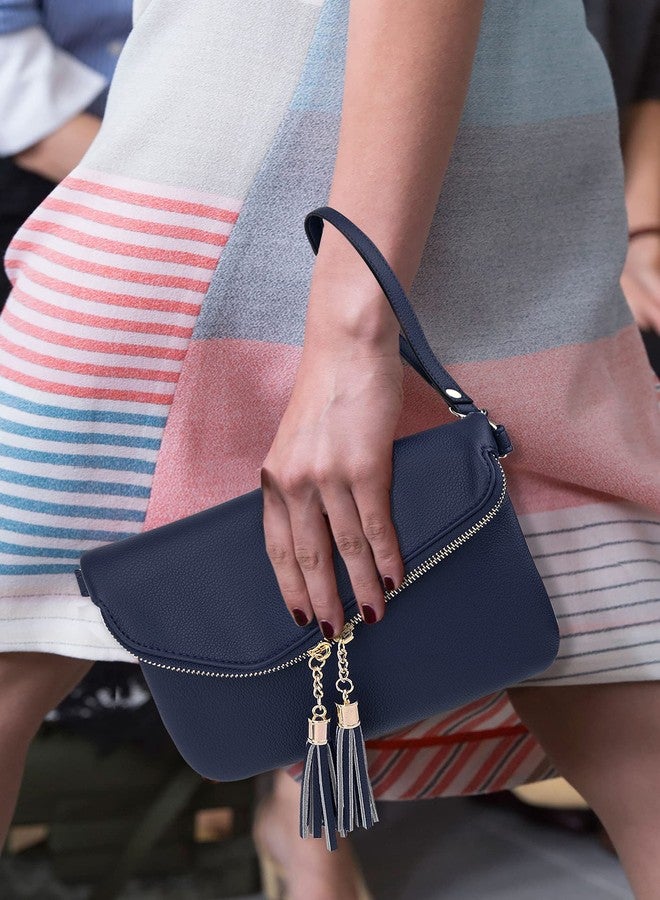 UTO Envelope Wristlet Clutch Crossbody Bag for Women Double Tassel Cellphone Trendy Purse with Strap and Zip Pocket Royal Blue - Image 3