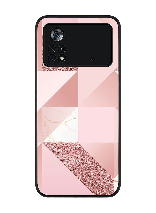Stylizedd Rugged Black edge case for Poco M4 Pro 4G Slim fit Soft Case Flexible Rubber Edges Anti Drop TPU Gel Thin Cover - Marble Pink Geometric - Image 1