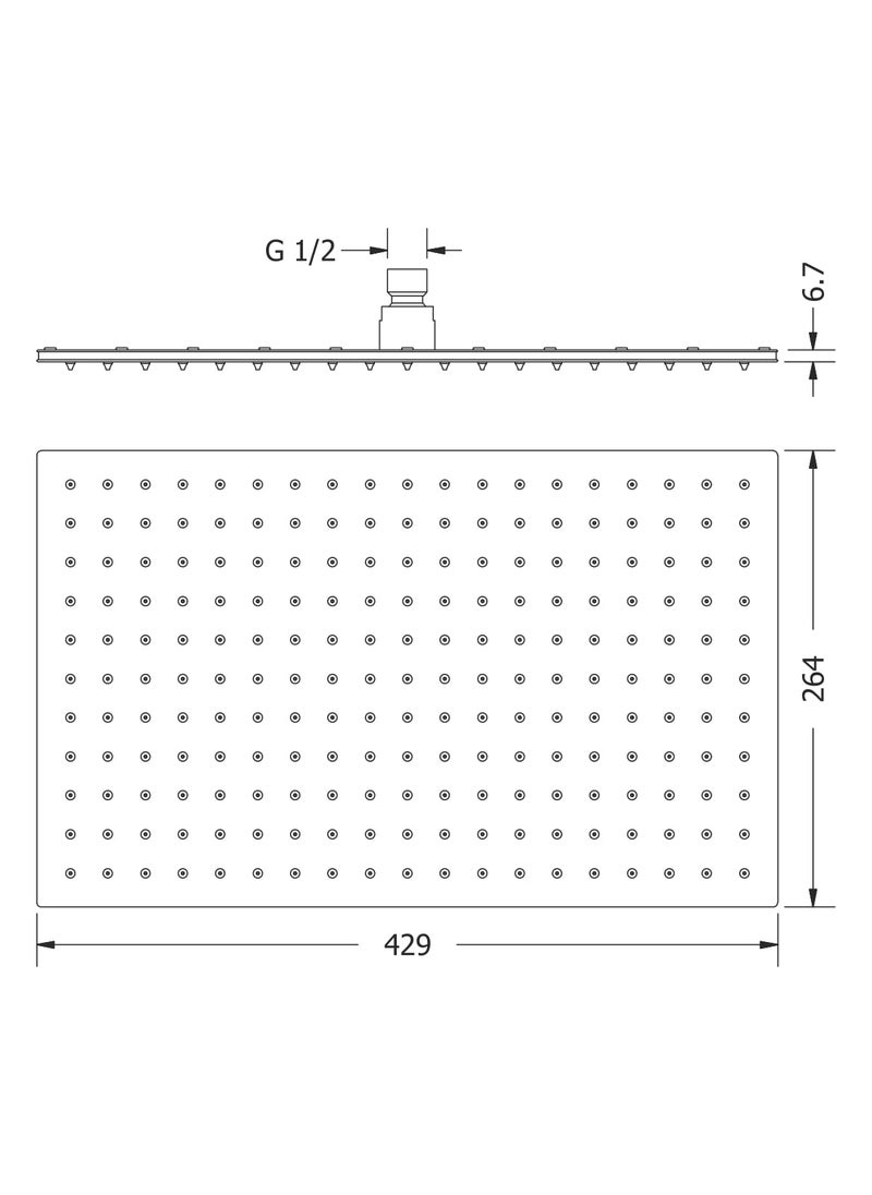 Auriga - AURIGA Overhead Rain Shower | 429mm x 264mm | Rectangle shape | Single Flow | Easy Clean Silicon Nozzles | Stainless Steel 304 | Corrosion Resistant | Easy Installation | 100% openable | SMR300 - N - Image 1