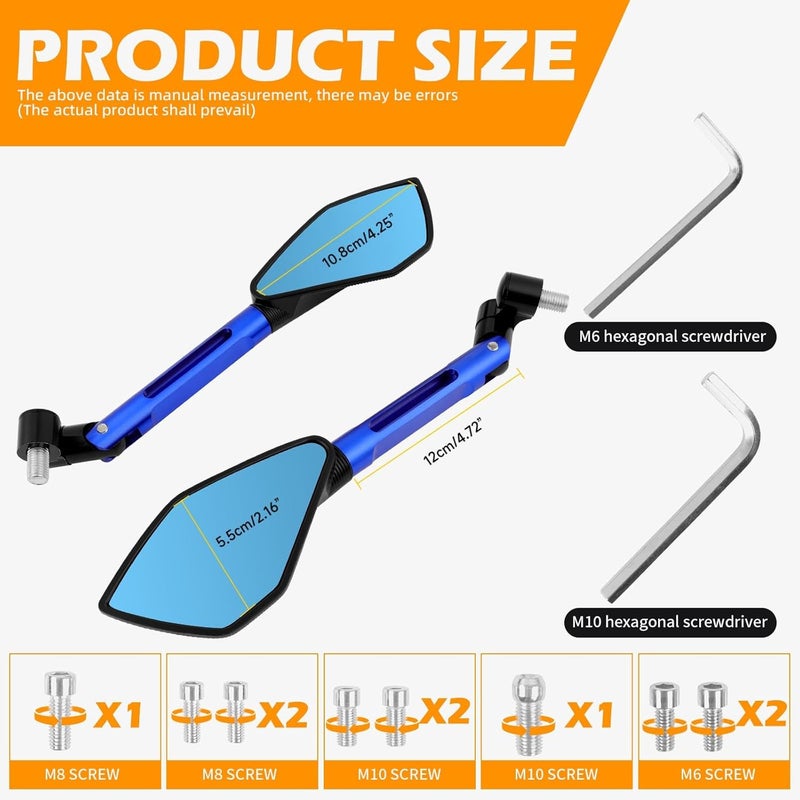 JMTBNO Universal Aluminium Motorcycle Handlebar End Mirrors - Image 2