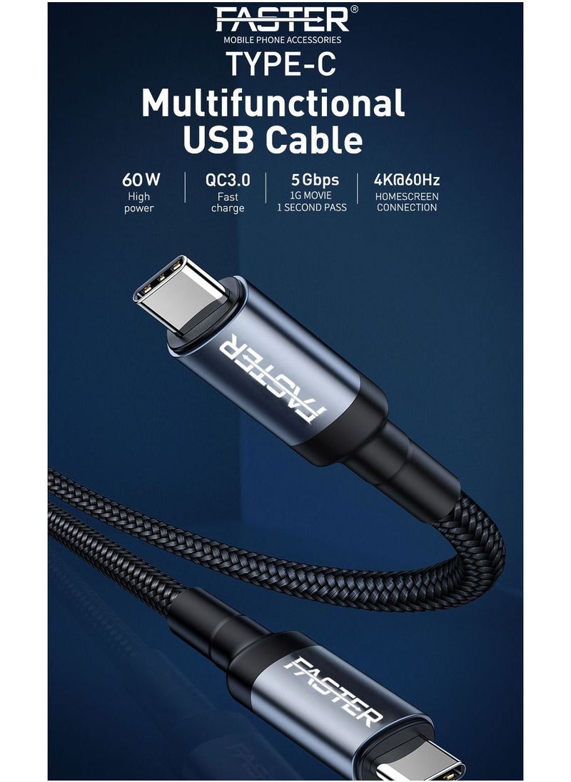 FASTER  Type-C To Type-C  FC-60W 3A PD Cable QC3.0 And PD3.1 Compatible