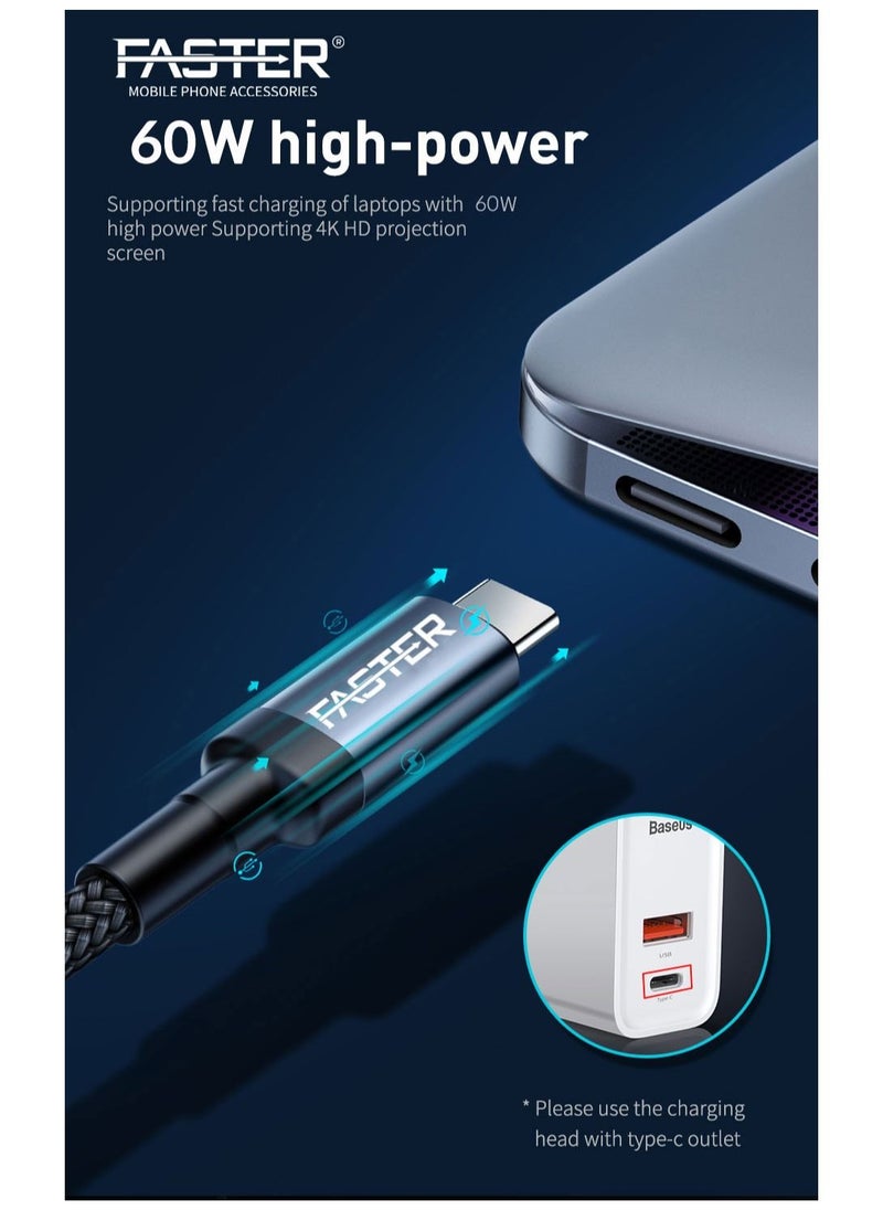 FASTER  Type-C To Type-C  FC-60W 3A PD Cable QC3.0 And PD3.1 Compatible