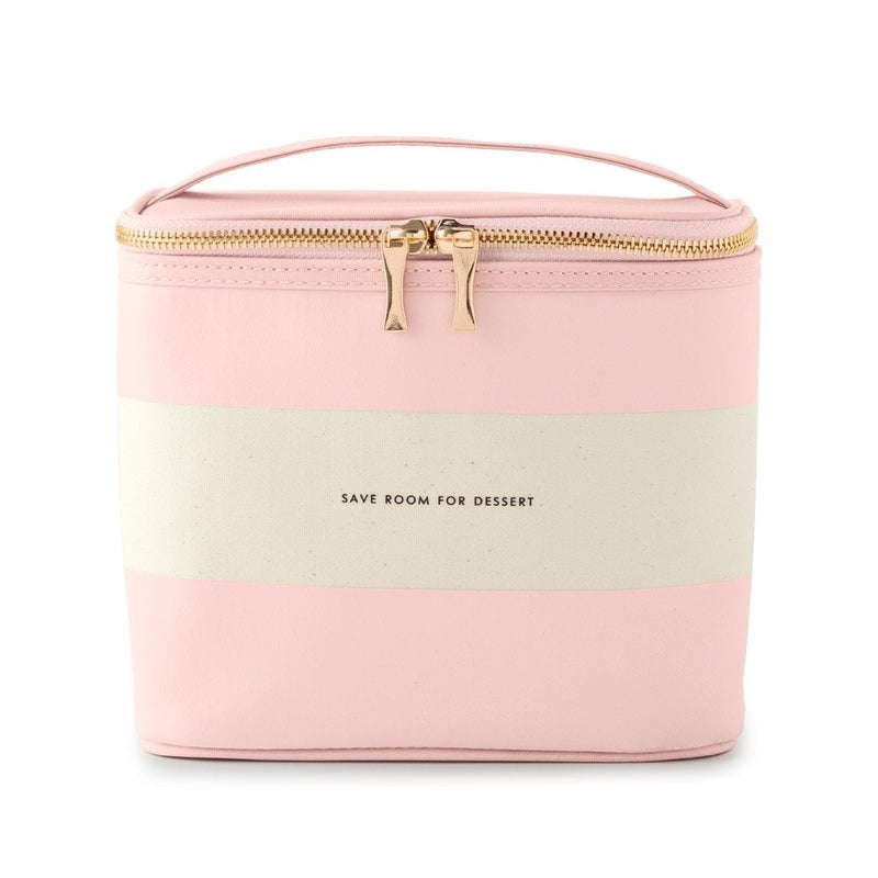 kate spade new york Insulated Lunch Tote Small Lunch Cooler Cute Lunch Bag for Women Pink Thermal Bag with Double Zipper Close and Carrying Handle Blush Rugby Stripe