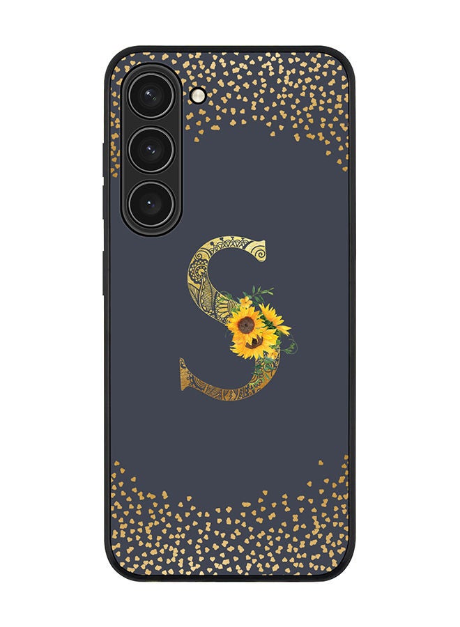 Stylizedd Rugged Black edge case for Samsung Galaxy S23+ 5G Slim fit Soft Case Flexible Rubber Edges Anti Drop TPU Gel Thin Cover - Custom Monogram Initial Letter Floral Pattern Alphabet - S (Grey ) - Image 1
