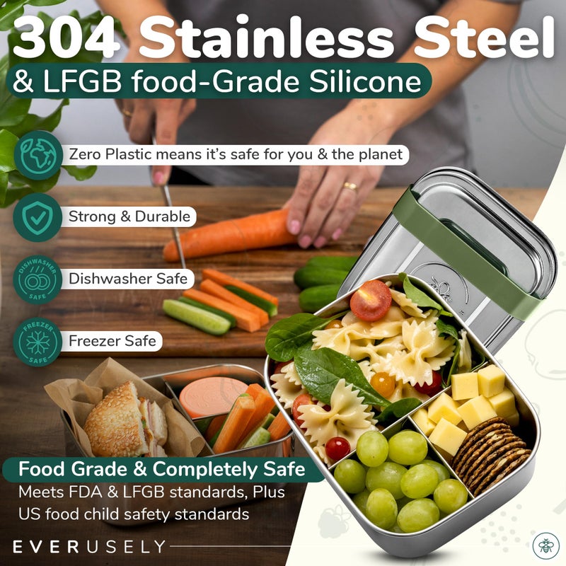Everusely إيفيروسيلي - صندوق بنتو للأطفال - حكيم 6.5x4.7 / 27 أونصة - صندوق غداء من الفولاذ المقاوم للصدأ مع حاوية توابل مانعة للتسرب - صندوق وجبات خفيفة بثلاثة أقسام للمدرسة والمكتب - آمن في الفريزر وغسالة الصحون - Image 5