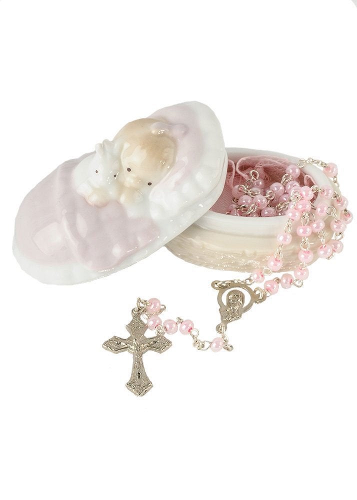 Giftware by Roman Inc., Children's Gifts, New Baby, 1.5"H BABY GIRL BOX W/ROSARY ,Religious, Inspirational, Durable (2x1x13)