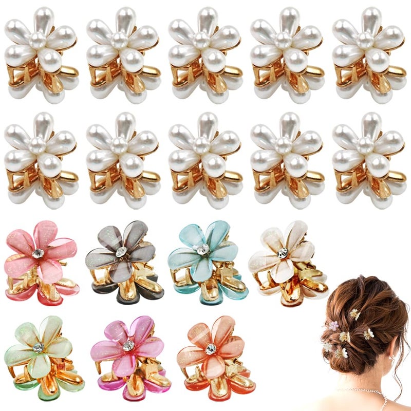 17 pcs lyfLux Hair Accessories Mini Pearl Flower Clips and Hair Clips for Girls Womens Hair Decoration 8 colors
