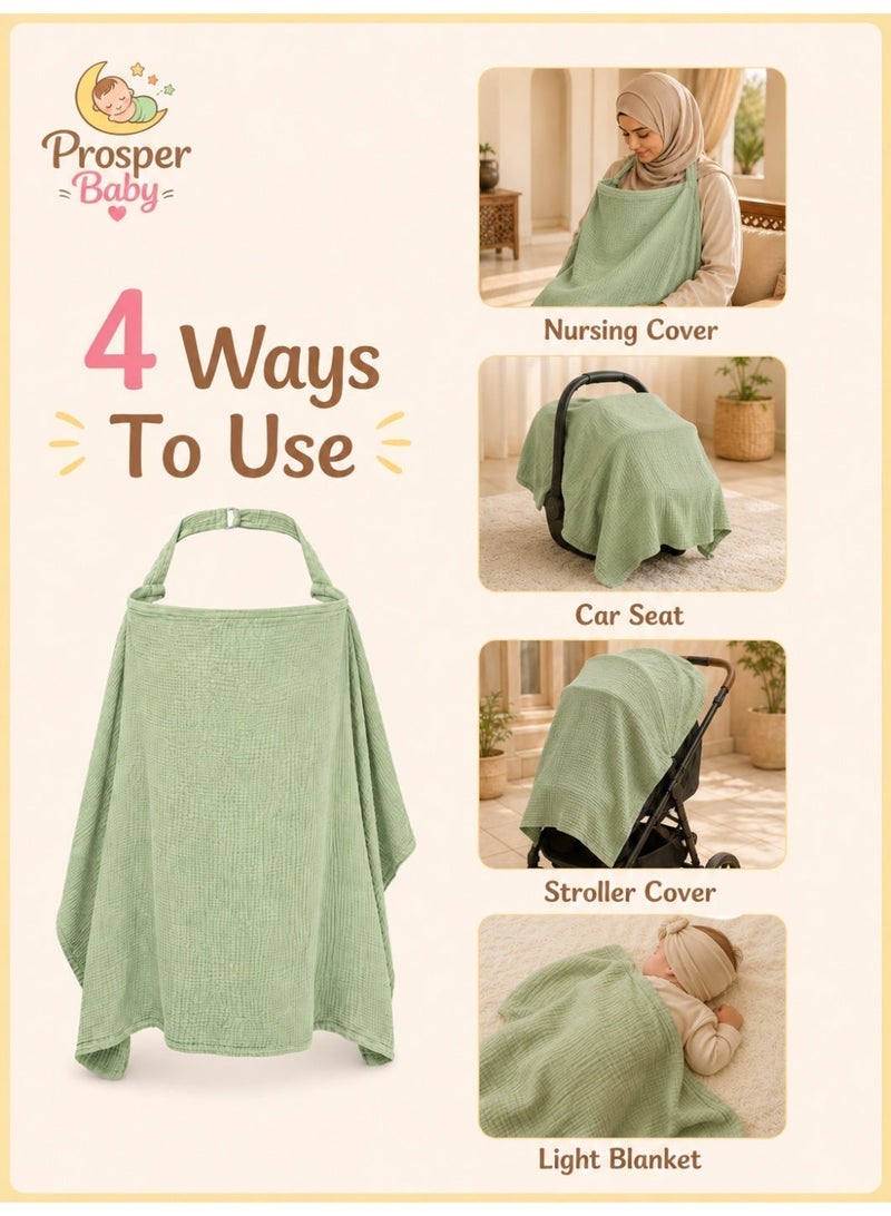 Prosper Baby Muslin Nursing Cover for Baby Breastfeeding, Breathable 100% Cotton Breastfeeding Cover with Rigid Hoop for Mother Nursing Apron, Multi-use Carseat Canopy (Sage) - Image 4
