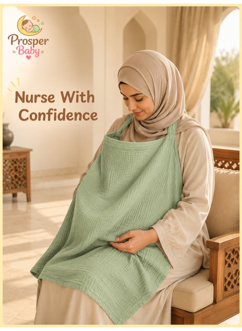 Prosper Baby Muslin Nursing Cover for Baby Breastfeeding, Breathable 100% Cotton Breastfeeding Cover with Rigid Hoop for Mother Nursing Apron, Multi-use Carseat Canopy (Sage) - Image 3