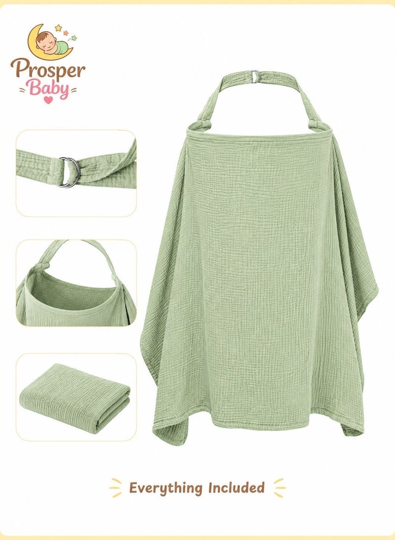 Prosper Baby Muslin Nursing Cover for Baby Breastfeeding, Breathable 100% Cotton Breastfeeding Cover with Rigid Hoop for Mother Nursing Apron, Multi-use Carseat Canopy (Sage) - Image 2