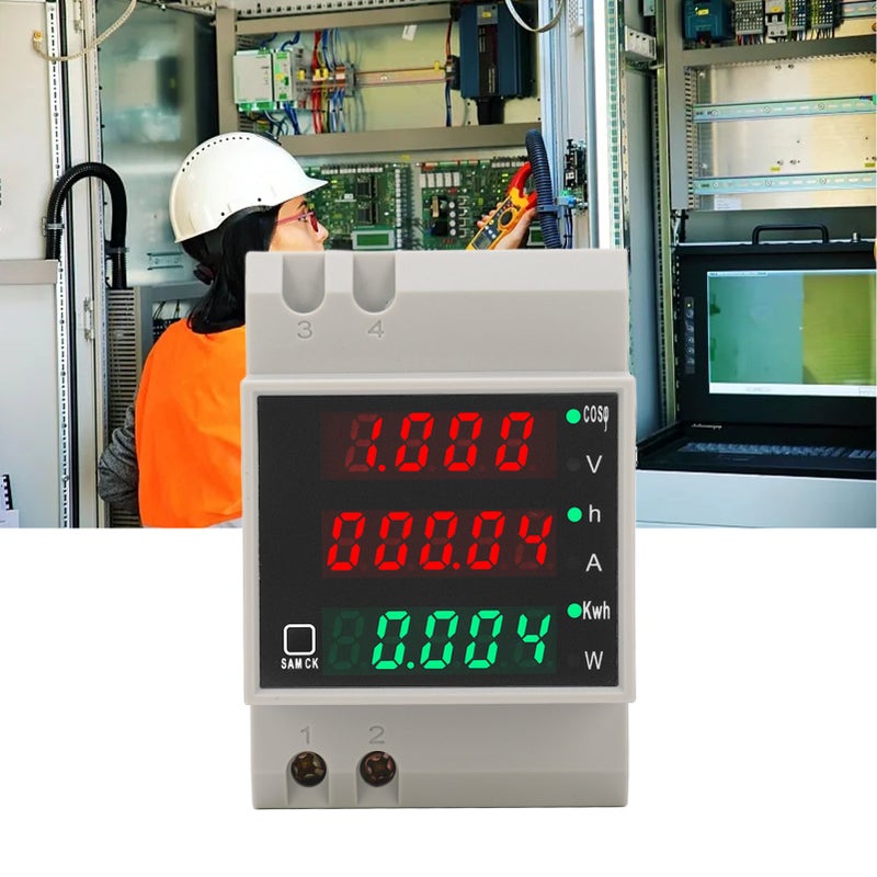 AC80‑300V 100A DIN Rail Power Meter Digital Display Voltage Current Time Power KWh Multifunctional Voltmeter - Image 3